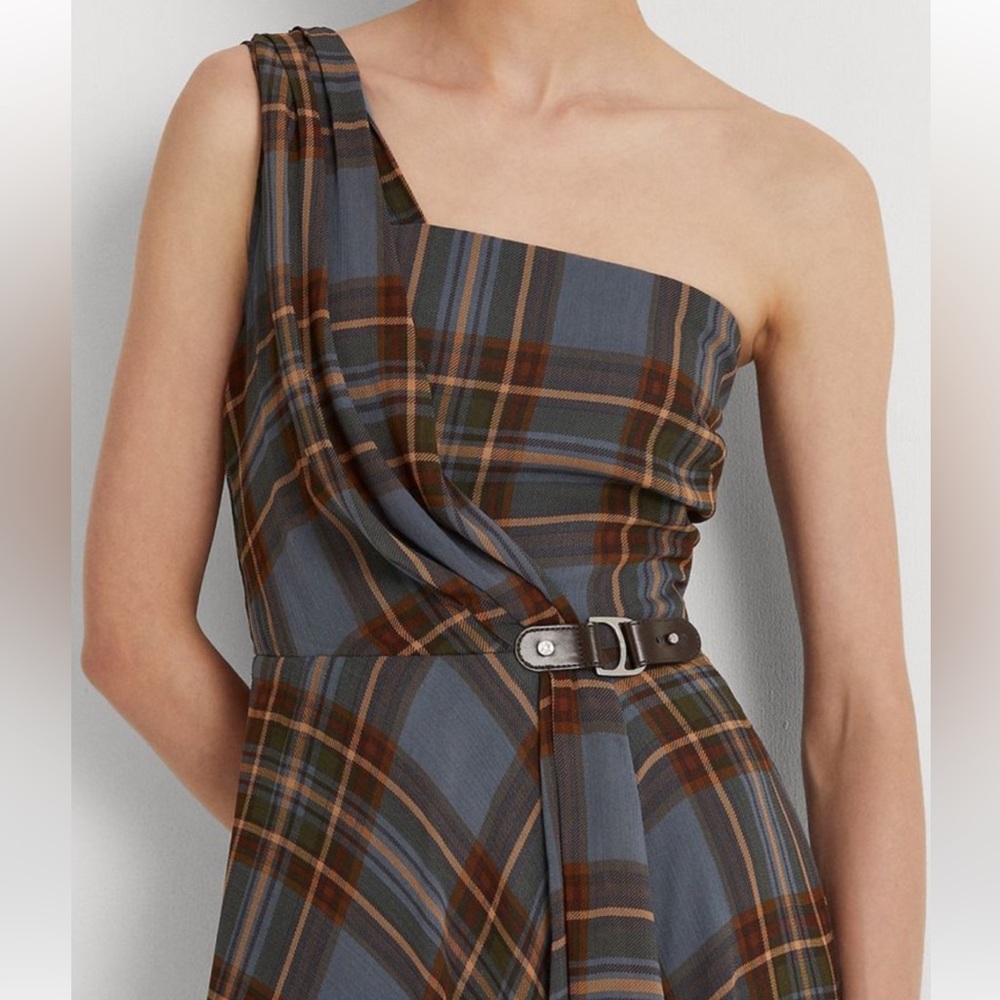 NWT Ralph Lauren Plaid Crinkle Georgette Cocktail Dress